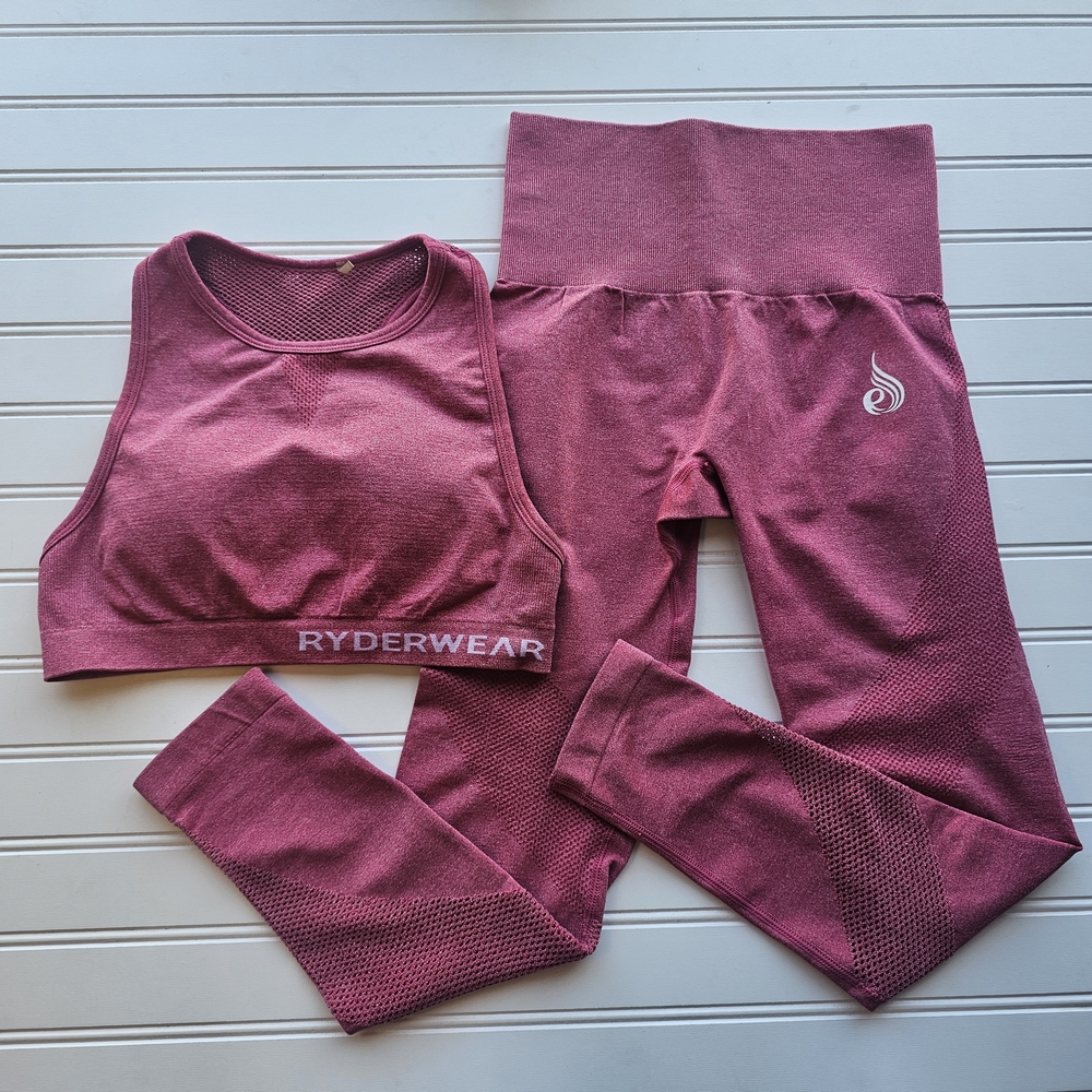 Ryderwear 2pc Athletic Rosey Pink Sports Bra And Legging Set Womens Small